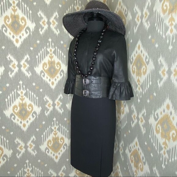 Ralph Lauren Black Label Jet Black Polished Linen Cropped Ruffle Sleeve Jacket - Picture 7 of 16